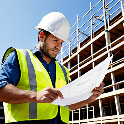 Home 23 **
A professional architect in appropriate attire, reviewing blueprints on a construction site. Hard hat and safety vest are visible. Background shows a partially constructed building with scaffolding. Perfect anatomy, correct proportions, well-formed hands, natural pose, fully clothed, safe for work, appropriate content, professional.
**