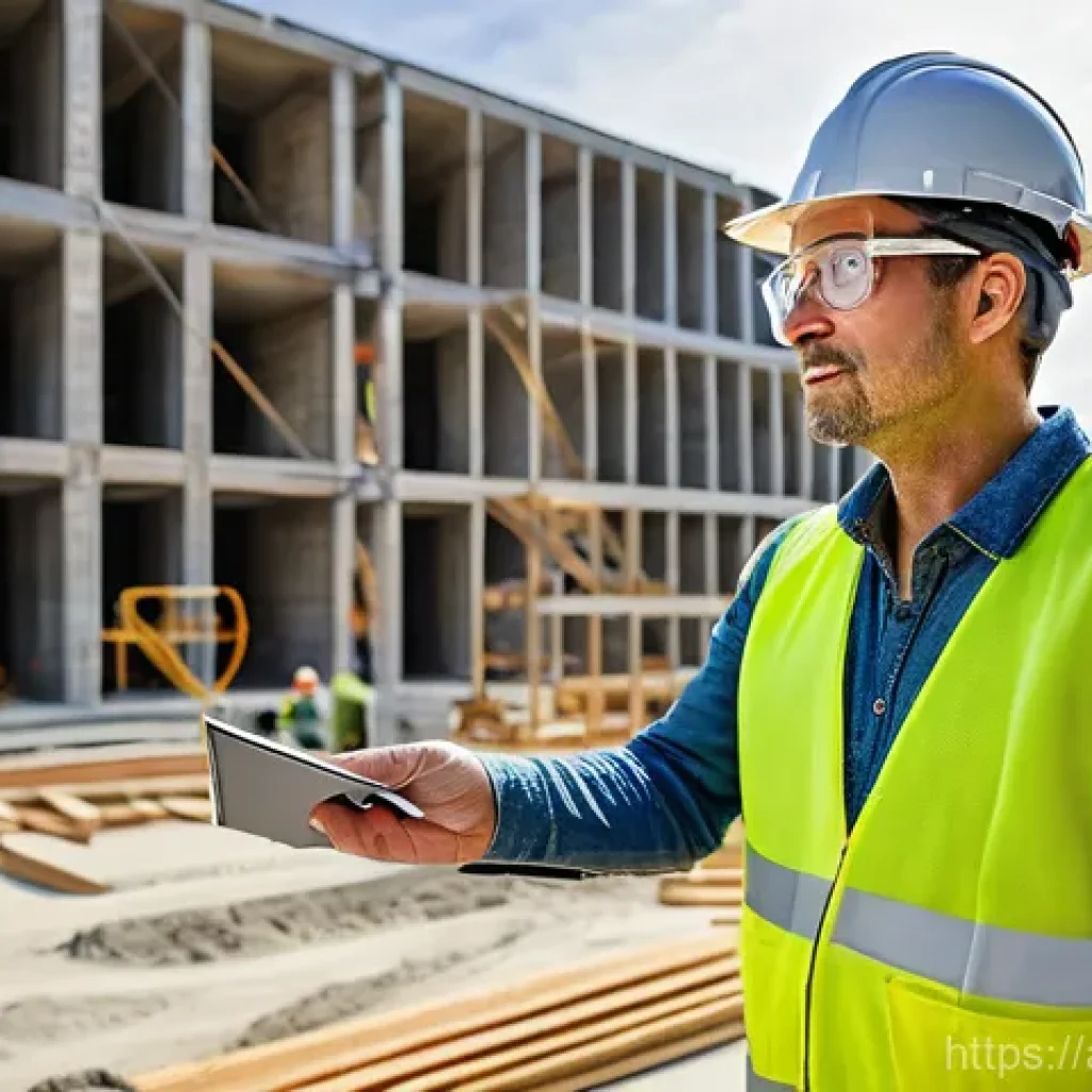 건축기술사 실무 사례 - **Prompt:** A weathered but confident Architectural Construction Engineer, a man in his late 40s, st...