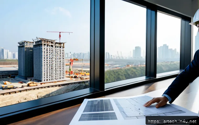 건축기술사 최신 동향 - Photorealistic modern architectural engineering office, experienced structural engineer in a hard ha...